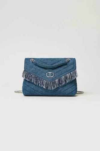 Twinset γυναικεία τσάντα ώμου μονόχρωμη denim με αλυσίδα - 241TB7300 Μπλε Σκούρο